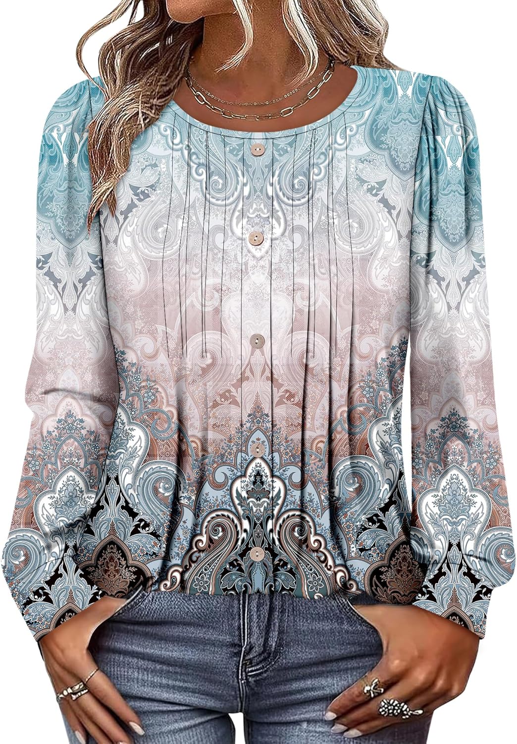 ONLYSHE Women's Tops With Long Sleeves Fall Blouses Loose Fit Dressy Casual Tunic - Image 2