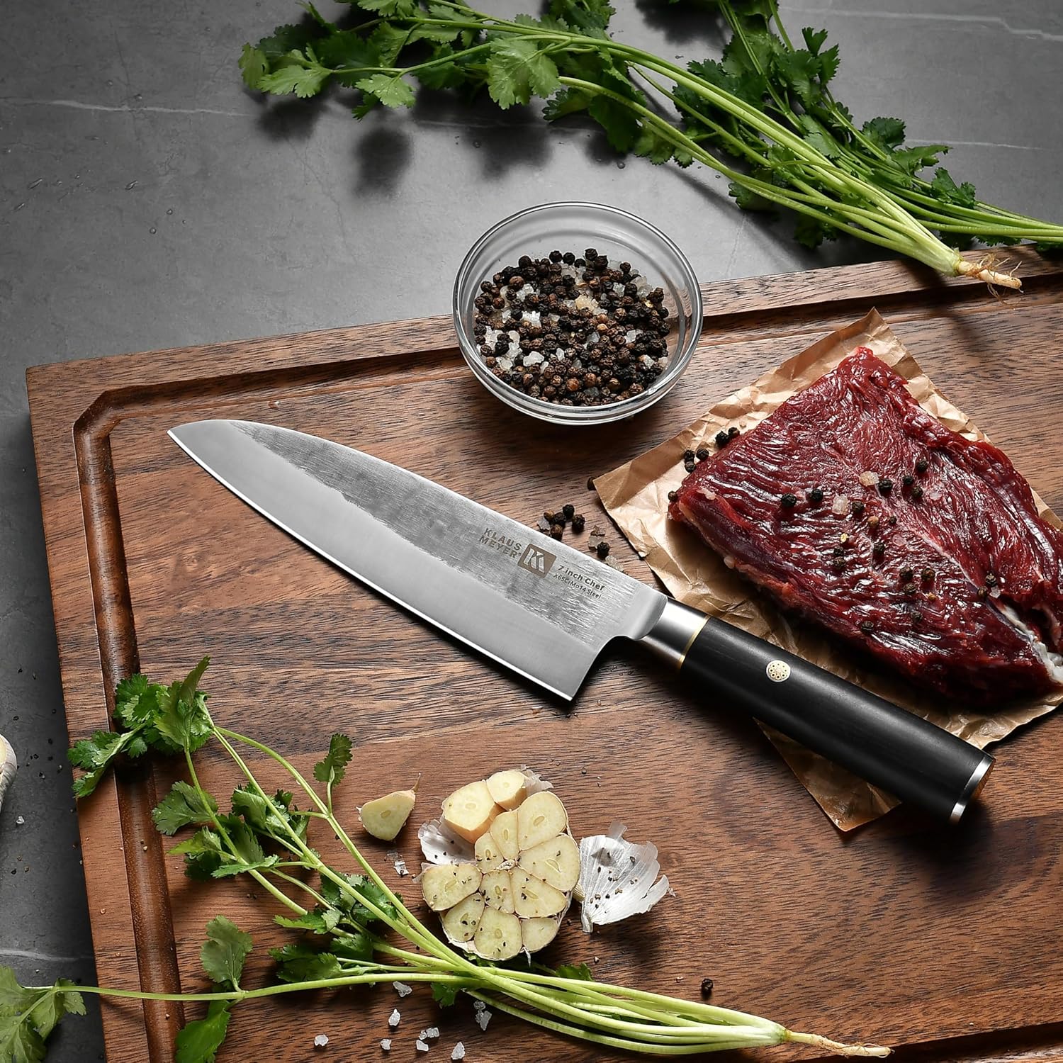 Klaus Meyer Chef Knife 7 Inch Kitchen Knife Razor Sharp Santoku Knife - 7Cr17Mov Japanese Chefs Knife, Gift For Her Him