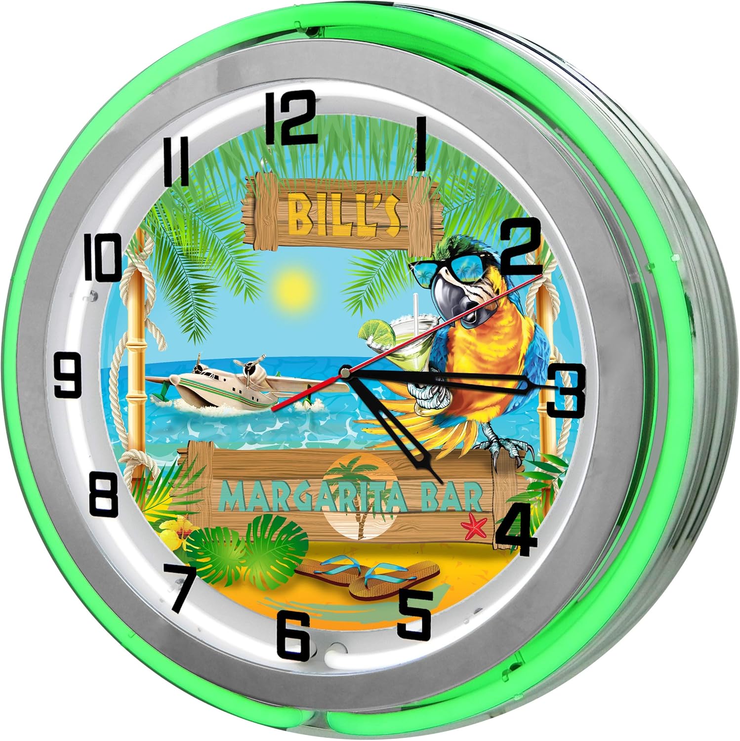 Margarita Bar 18" Green Double Neon Garage Clock from Redeye Laserworks