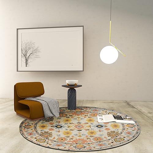 Handicrafts Home Alfombra redonda de lana de 5 x 5 pies hecha a mano  Alfombra redonda de lana bohemia de primera calidad  Alfombra decorativa
