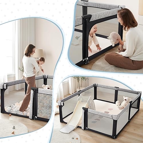 Miniatura 4 de Sweeby Corralito plegable de 79 x 71 pulgadas para bebés y niños pequeños con puerta, corralito extra grande con puerta de juego para valla de bebé