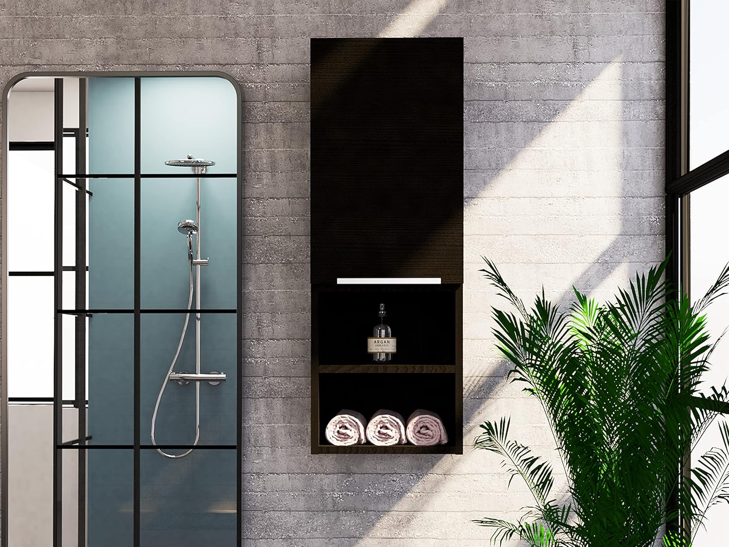 DEPOT E-SHOP Savona Single Privacy Door Medicine Cabinet with 2 External Shelves and 2 Interior Shelves, 32" H, Black, Bathroom