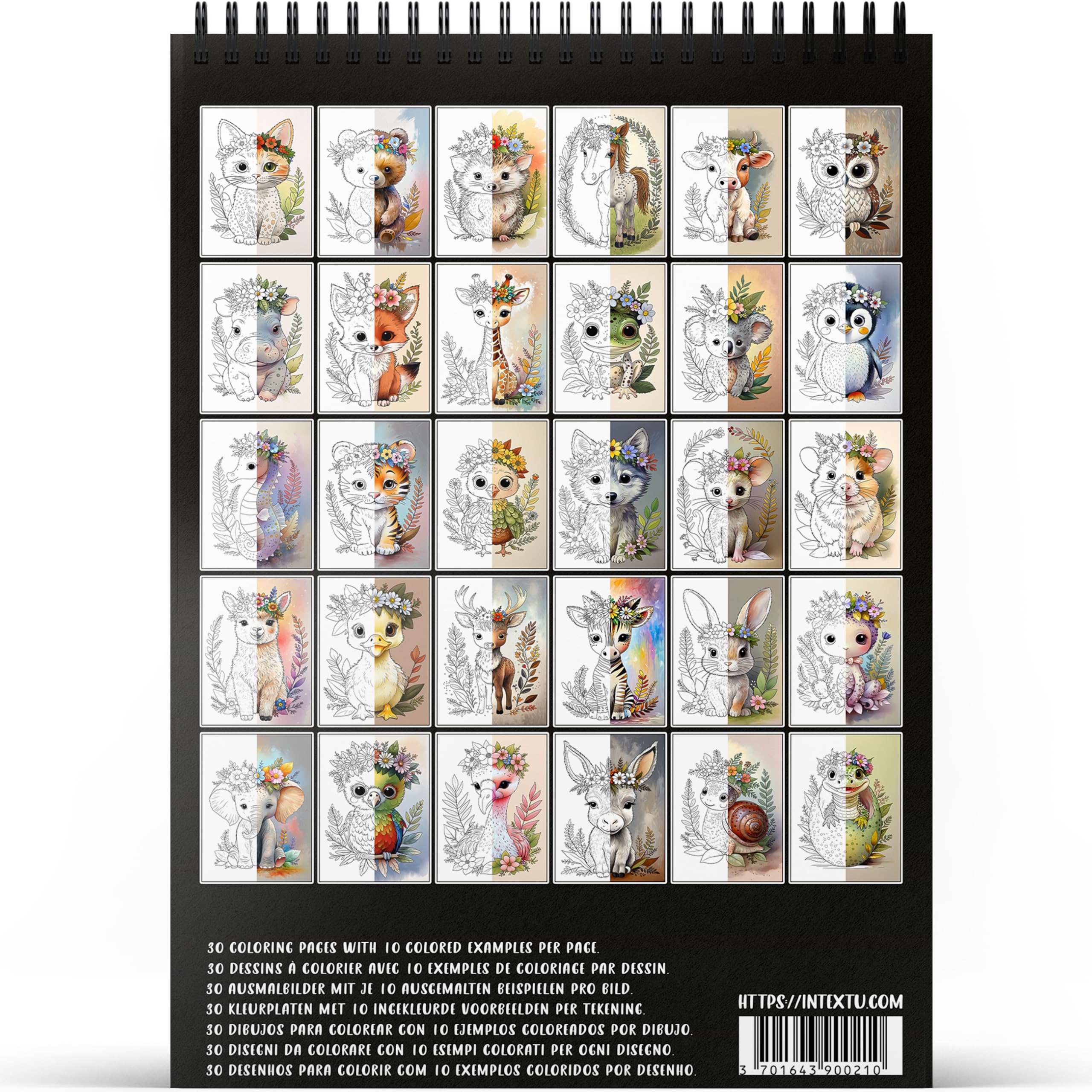 Adorables Crías de Animales Libro de Colorear para Adultos y Adolescentes Papel Premium 200 g/m² Encuadernación en Espiral