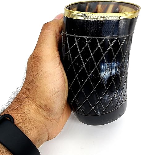 Miniatura 2 de Cuerno vikingo vasos con anillo de latón, vaso de cerveza Ale, copa de vino, jarra, vaso medieval, vaso de cuerno de buey, vasos A hecho a mano de