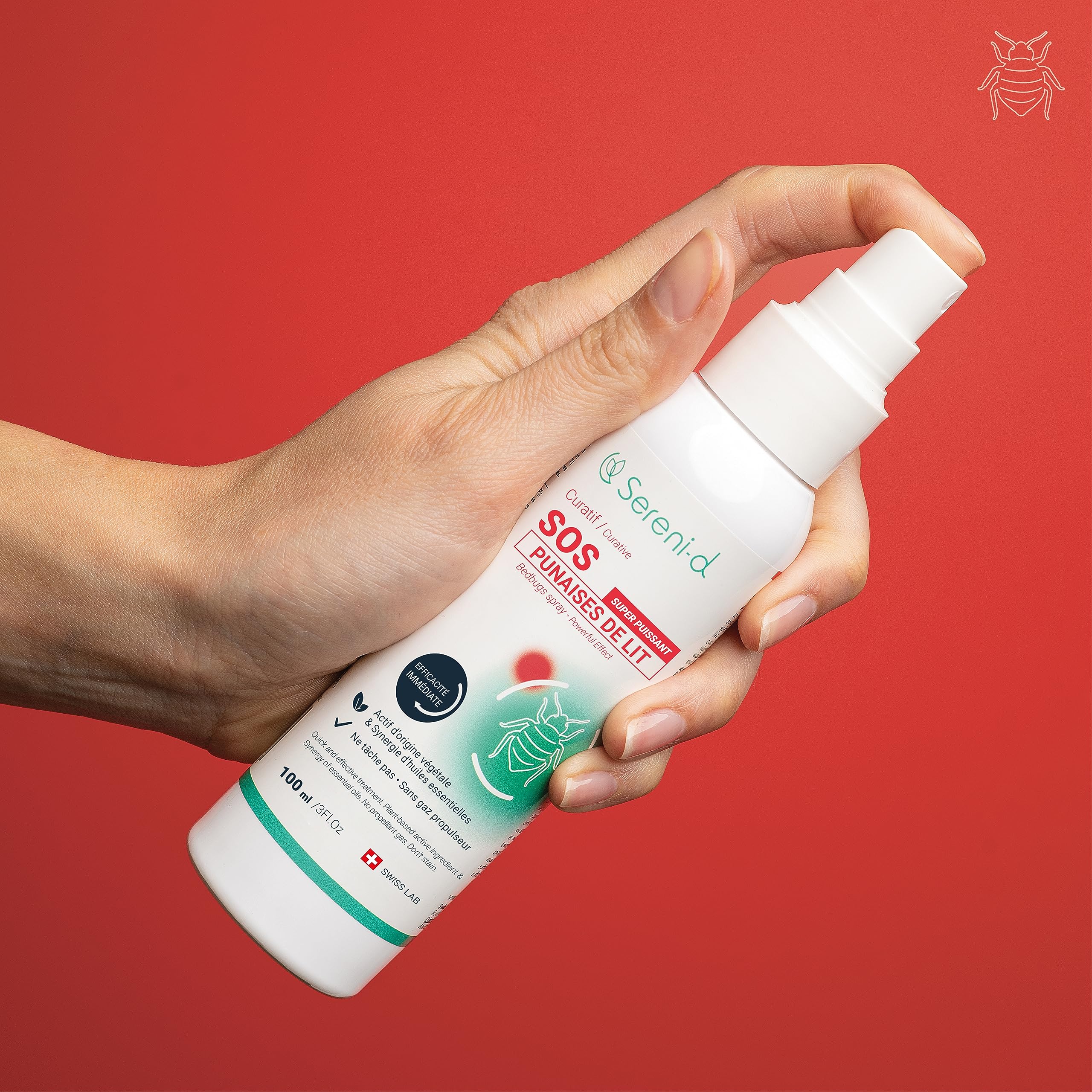 SOS ANTI PUNAISES DE LIT SUPER PUISSANT Sereni-d - Spray Insecticide CHOC Traitement naturel aux Huiles Essentielles et Fleur de Pyrèthre Végétal - Produit qui élimine les punaises de lit - 100mL