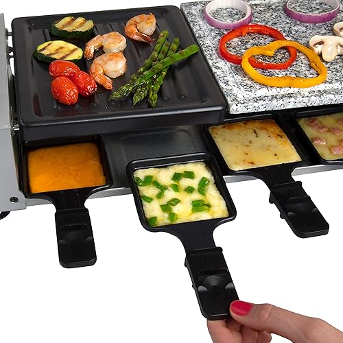 Miniatura 7 de Parrilla de mesa eléctrica de raclette de queso con placa antiadherente y piedra de cocina, barbacoa coreana sin humo para interiores para 8
