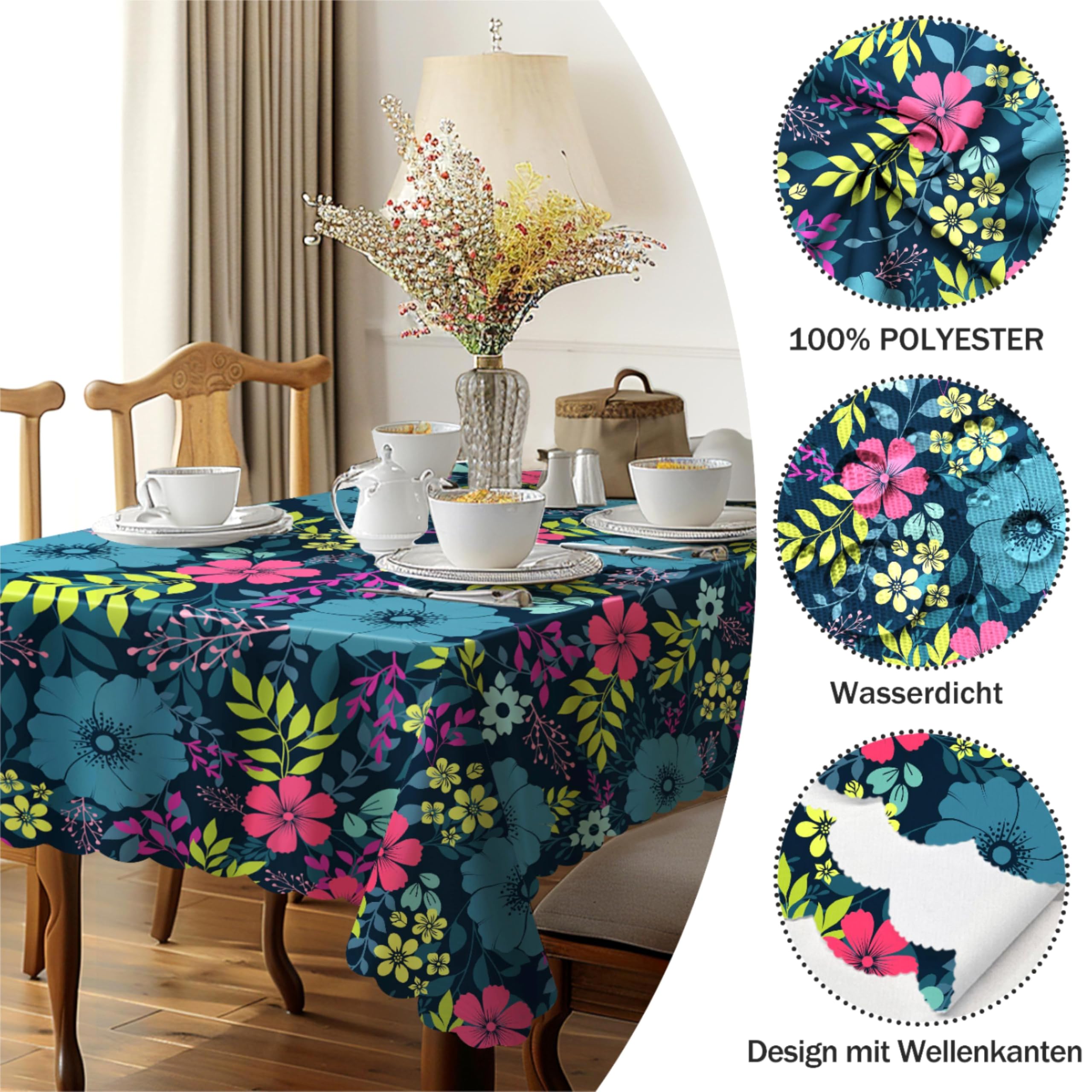 Vintage Blumige Tischdecke – Rosa, Rechteckig, Wasserabweisend & Knitterfrei, 140x180 Cm