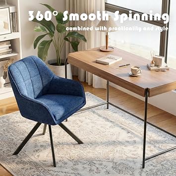 360° Swivel Dining Chairs, Ergonomic Designed Chairs with Armrests and Metal Legs for Apartment, Dining Room, Kitchen, Study, Vanity, Office, Set of 6, Nightsky Blue
