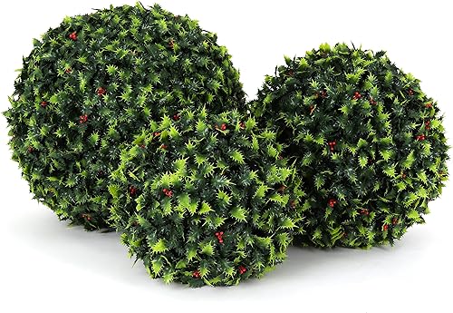 Miniatura 1 de 3rd Street Inn Surtido de bolas topiarias de acebo  Plantas topiarias artificiales de 19, 15 y 11 pulgadas  Decoración de boda  Bolas artificiales