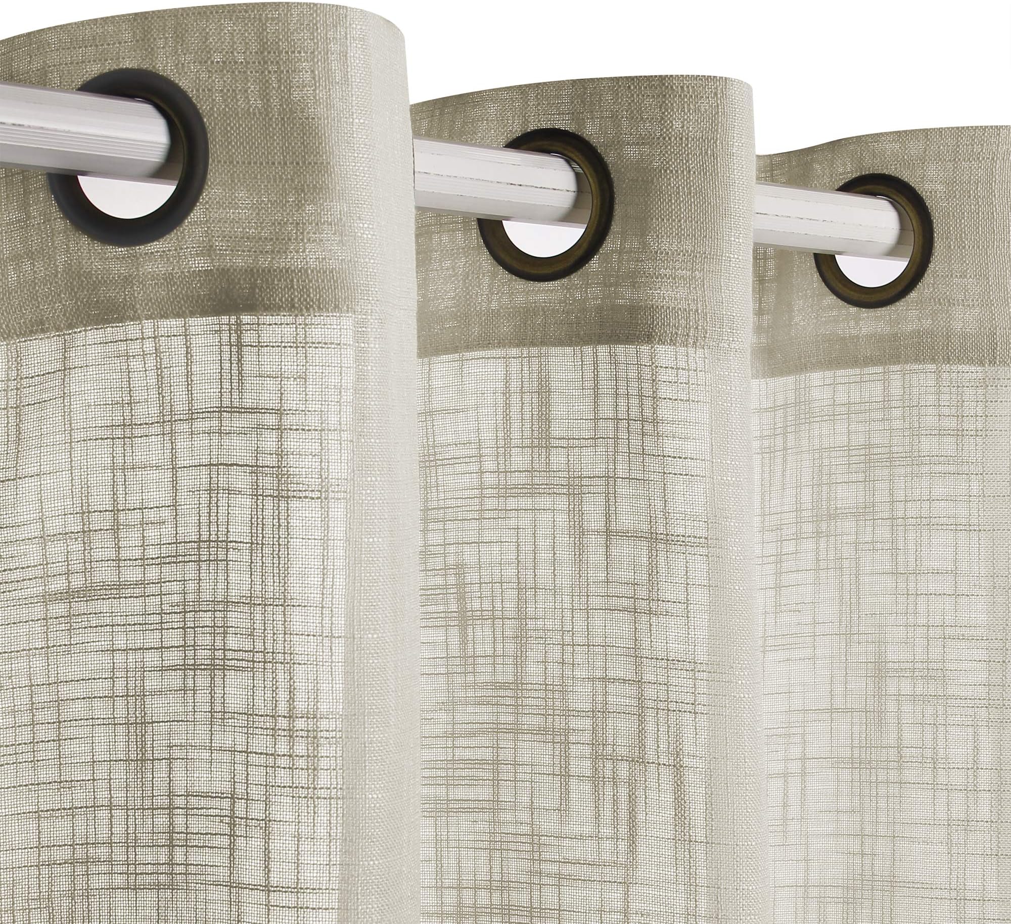 VOILYBIRD Palma Sheer Curtains for Living Room 84 Inch Length Light Filtering Draperies for Bedroom Bronze Grommet Set of 2 Panels (52''W x 84''L, Beige)