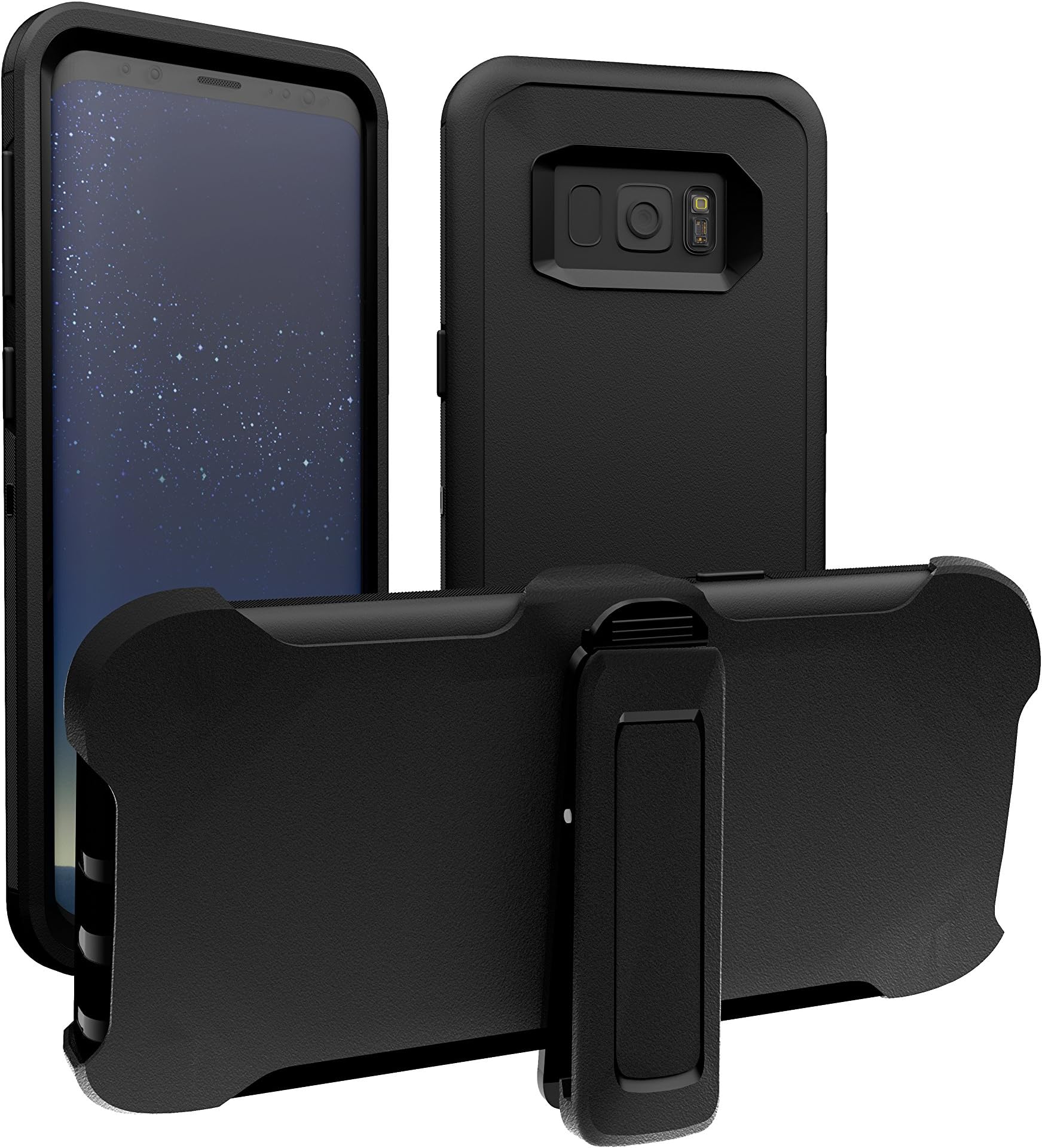 Samsung Galaxy S8 Plus Case, ToughBox® [Armor Series] [Shockproof] [Black] for Galaxy S8 Plus Case [with Holster & Belt Clip] [Fits OtterBox Defender Series Belt Clip Cover]