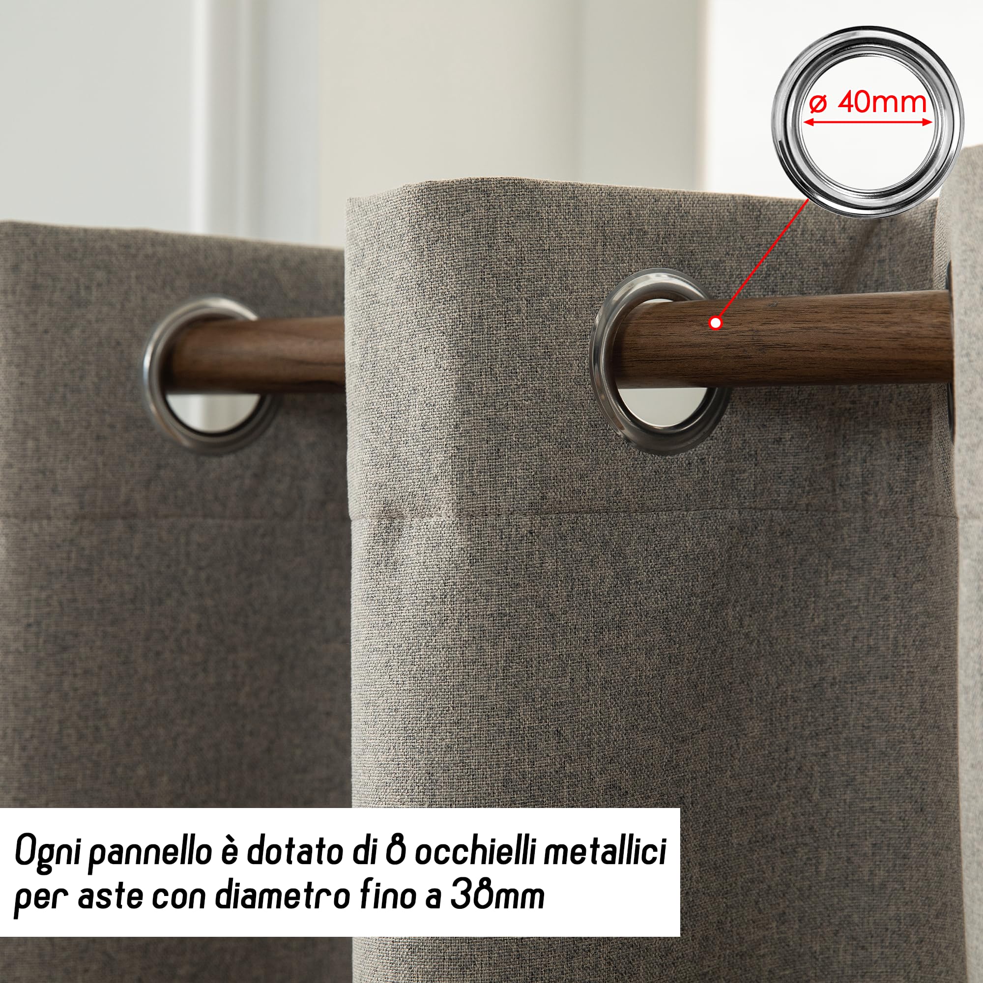 GIRASOLE HOME Coppia Tende Barbados Termiche 100% Oscuranti 2 Pannelli da 140x260cm con Occhielli, Tortora