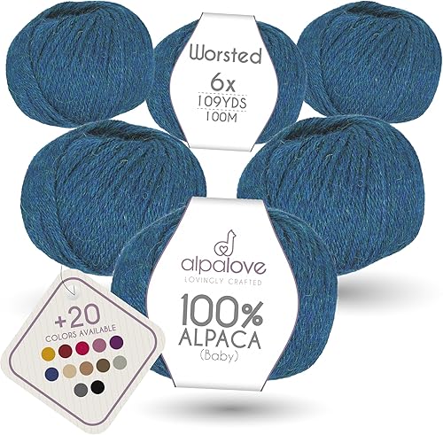 Vista 49 de Bulky Set (6 x 1.75 oz) Super Soft Baby Alpaca Hilo de tejer gris verde 328 yardas Gris Verde,Beige,Azul y verde,Cappuccino,Azul Oscuro,Gris
