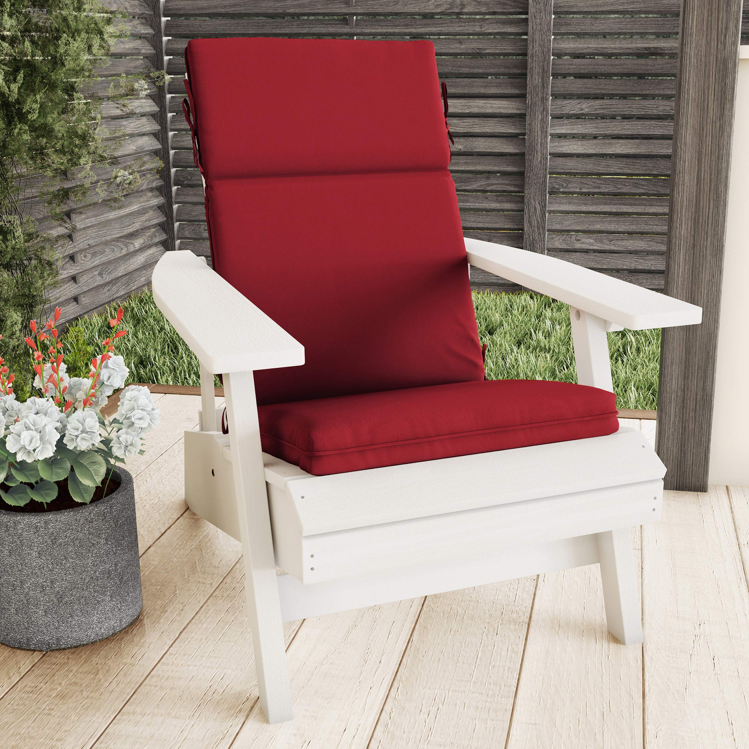 Lavish Home Red High-Back Patio Cushionâ€“ for Outdoor Furniture, Adirondack, Rocking or Dining Chairs Fabric with Piping & Ties by LHC, 1 Count (Pack of 1)