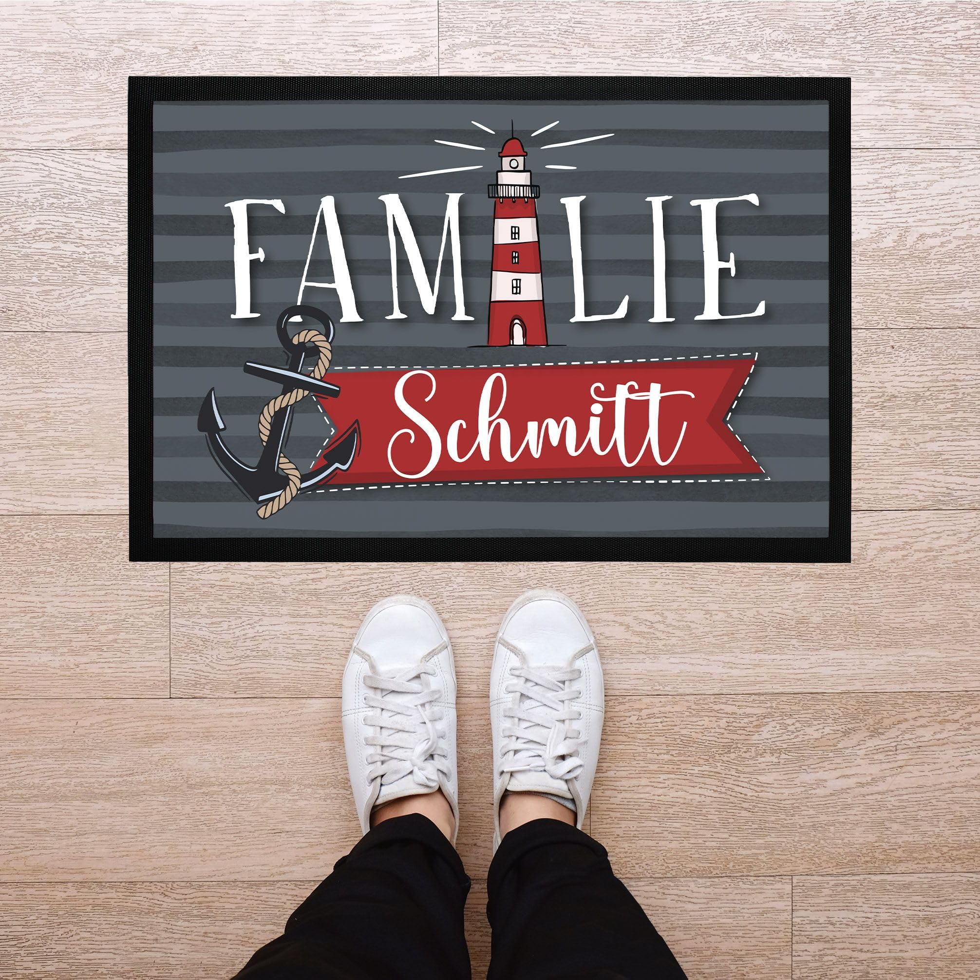 Personalisiertes Fußmatte „Heimathafen“ Mit Familiennamen – Rutschfest, Waschbar, 60x40 Cm, Maritimes Anker-Design