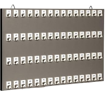 Key Rack, Keystand # 60PGS with 60 Numbered Hooks for Real Estate Offices & Rentals 60 Sets of Tag & Ring Included
