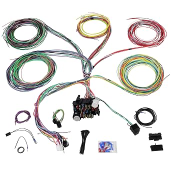 JY PERFORMANCE Universal 21 Circuit Wiring Kit Extra Long Wire Standard Color 17 Fuses for GM Chevy Mopar Hotrods Ford Chrysler