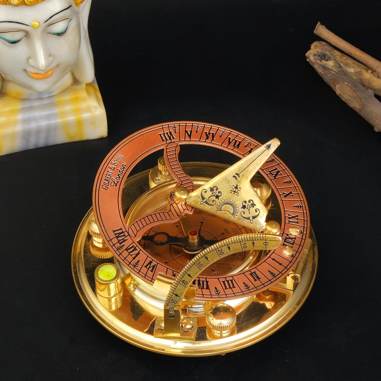 Antique Brass & Copper Sundial Compass, Sundial Clock in Box Gift Sun Clock Ship Replica Watch