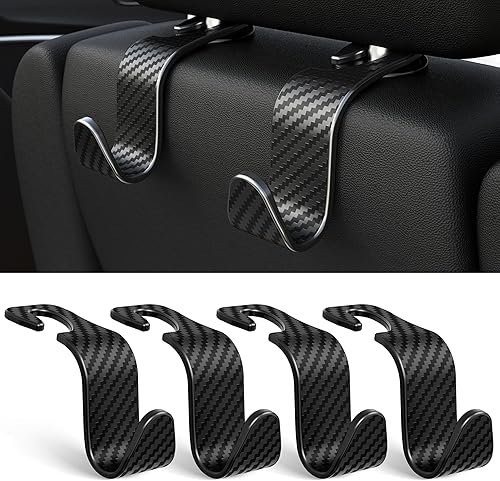 Amooca - Gancho para reposacabezas de asiento de coche, 4 unidades, organizador de almacenamiento universal para bolso de mano, abrigo, ajuste
