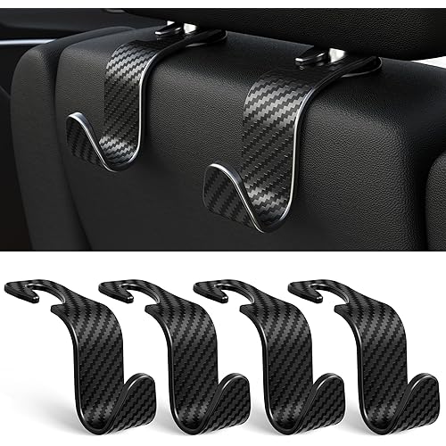 Amooca Car Seat Headrest Hook 4 Pack Hanger Universal Vehicle Car Storage Organizer for Handbag Purse Coat S Type Checkered Black
