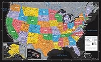 Vista 1 de Póster laminado de mapa de Estados Unidos, gráfico de pared de mapa de EE. UU., fabricado en los Estados Unidos [negro]