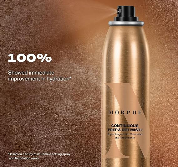 Morphe Continuous Prep & Set Setting Spray - Hydrating Setting Spray for Makeup & Skin Prep - Enriched with Ceramides and Antioxidants for a Radiant Finish (2.8 oz)