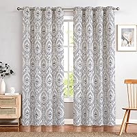 Vista 2 de jinchan - Cortinas opacas para dormitorio, de 84 pulgadas de largo, 2 paneles de cortinas de lino con textura de medallón para sala de estar
