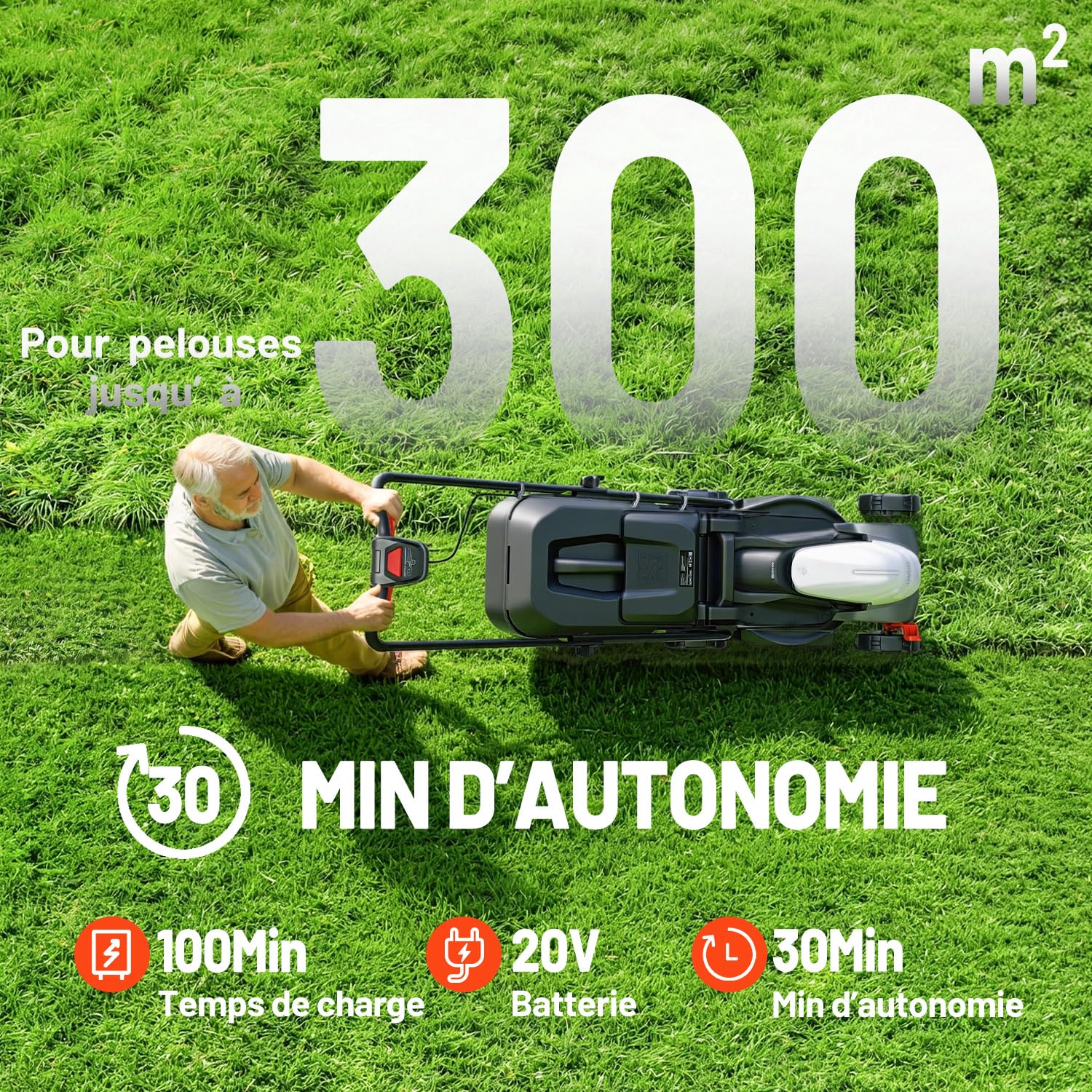 Litheli Tondeuse à Gazon sans Fil 20V 33 cm 5,0Ah Moteur Brushless Hauteur de Coupe Réglable 25–65 mm Bac 35 L