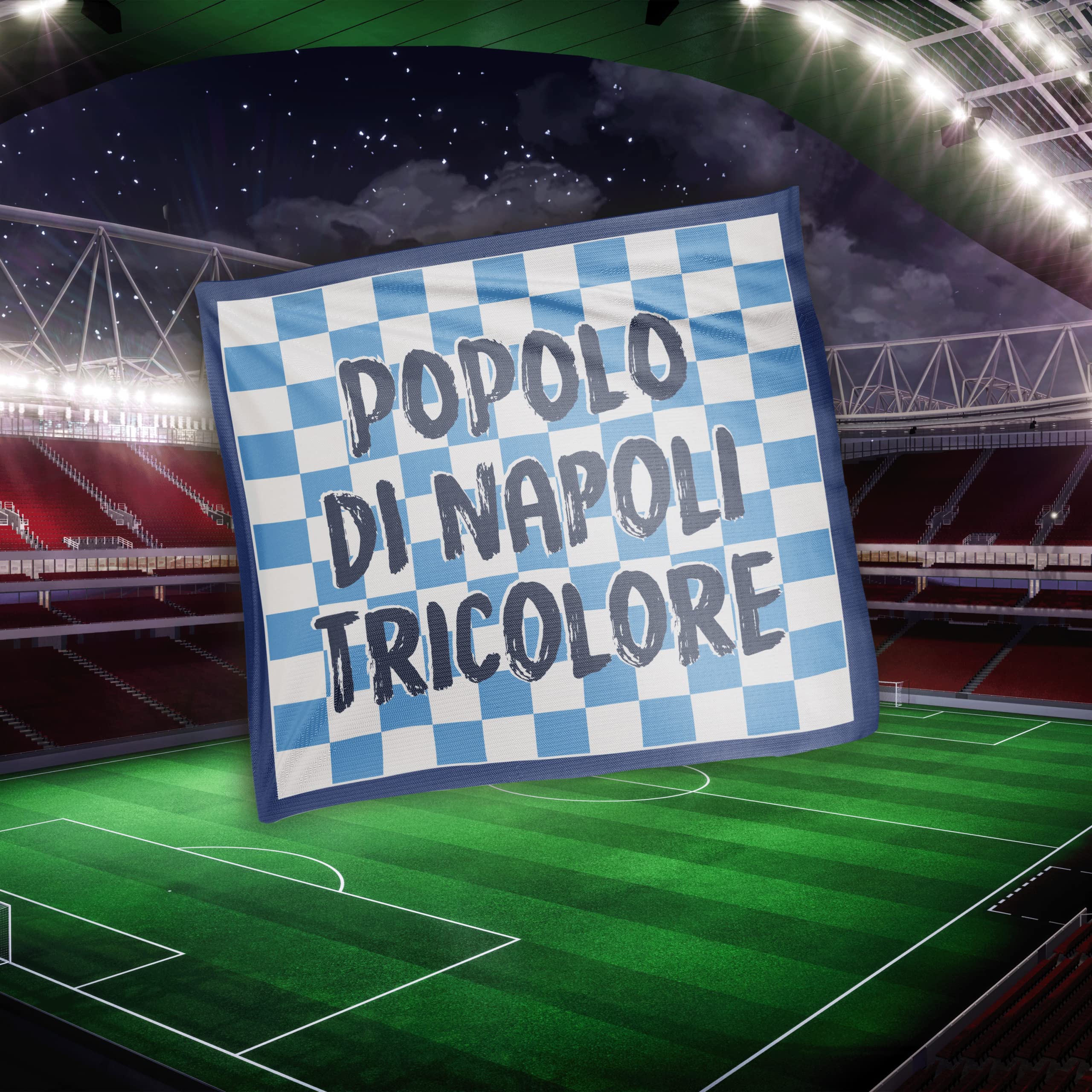 Bandiera 4° Scudetto Popolo di Napoli - Bandiera "A Scacchi" 60x60 cm - Gadget 4° Tricolore - Regalo Tifoso Calcio