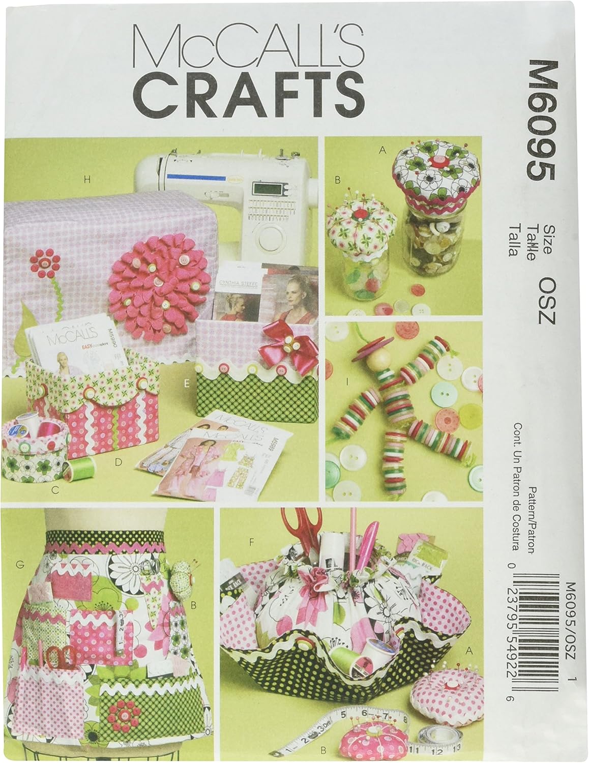 McCall's Patterns M6095 Sewing Machine Cover, Apron, Pattern Boxes, Container, Organizer, Pin Cushions and Button Doll, One Size Only