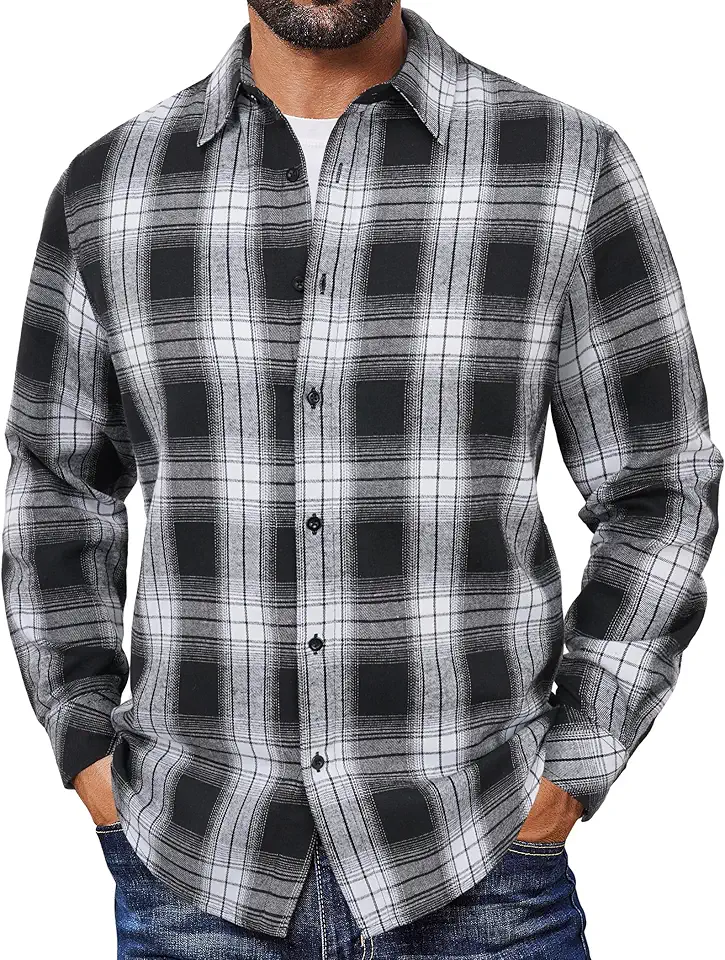 COOFANDY Mens Flannel Shirts Long Sleeve Plaid Button Down Shirts Casual Cotton Shirts