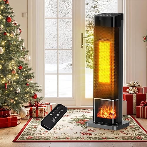 AKIRES Calentador de espacio de 1500 W, calentador eléctrico para interiores, oscilación de 70, control remoto, temporizador de 24 horas, bloqueo