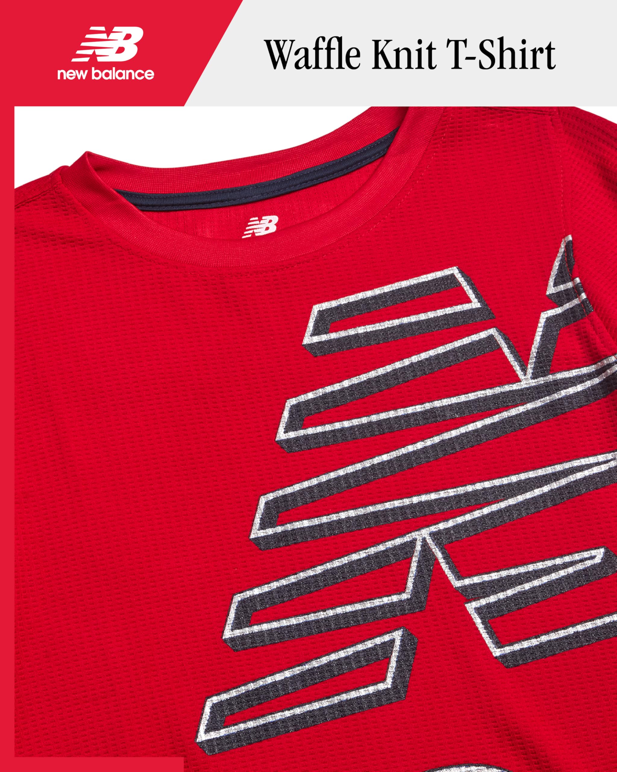 New Balance Boys' T-Shirt - Thermal Waffle Knit Long Sleeve Shirt (Size: 4-20), Size 10/12, Red
