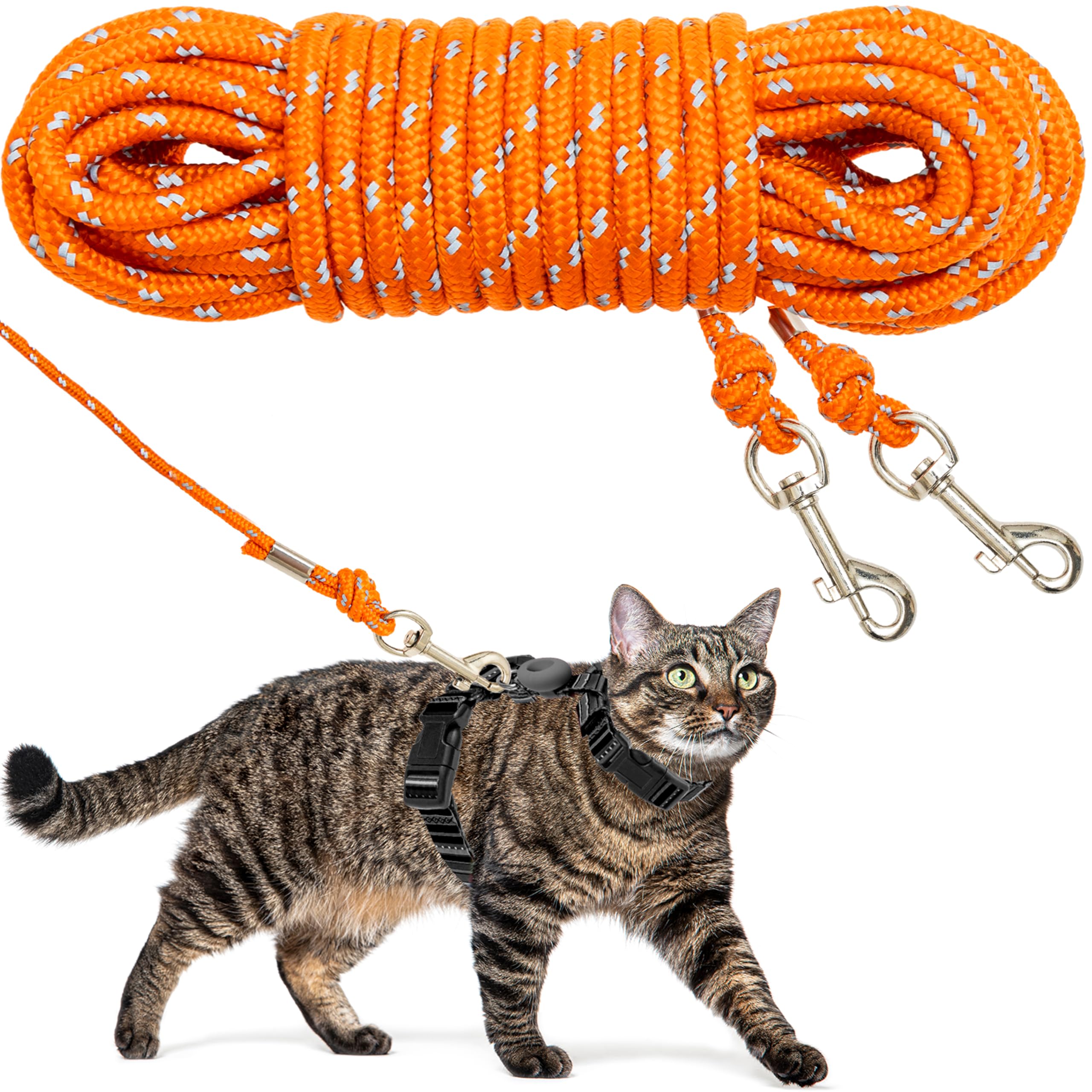 Reflective Cat Leash, 30ft Escape Proof Walking Lead Yard Long Leash, Extender Leash Training Playing Outdoor for Cats Puppy Kitten Small Dogs Rabbit Small Animals