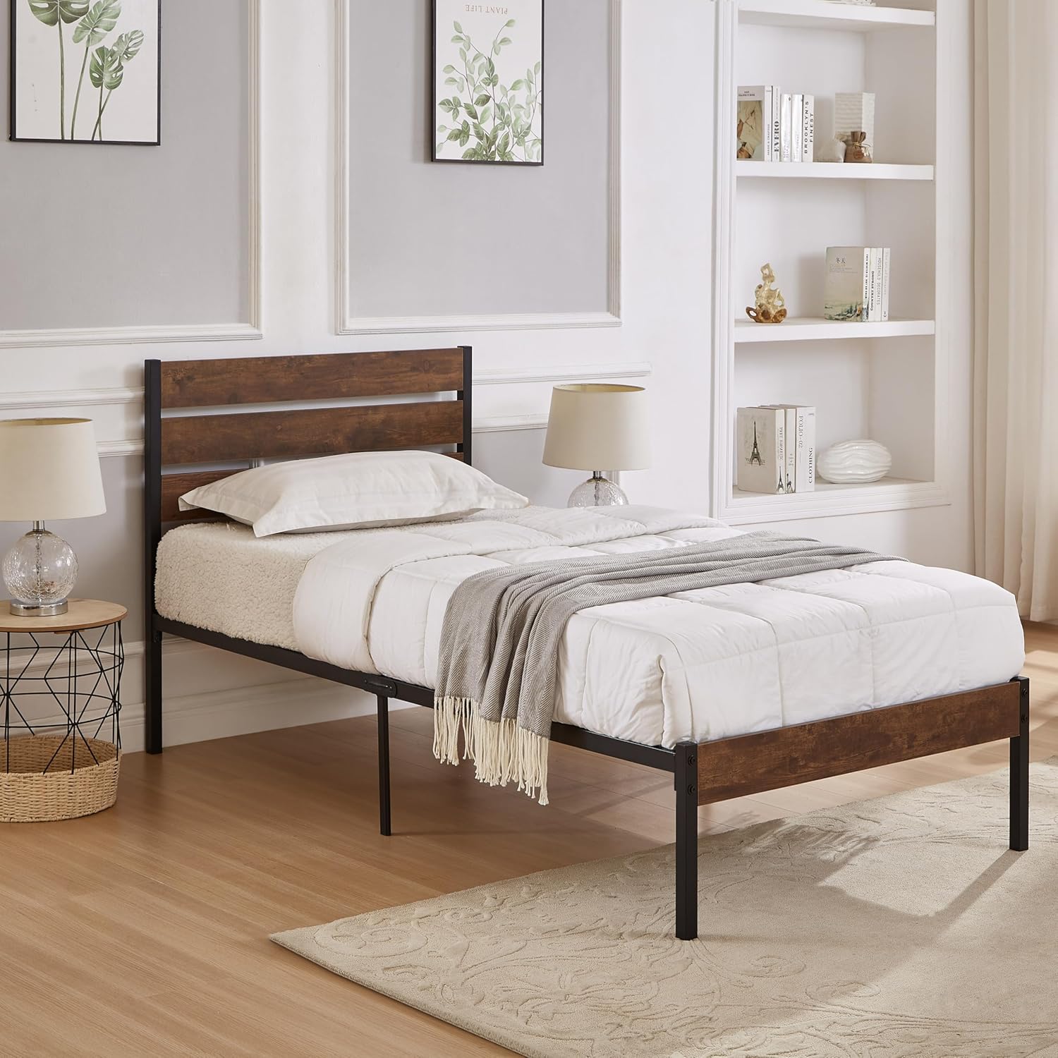 Star20XX Twin Size Bed Frame with Wood Headboard, Metal
