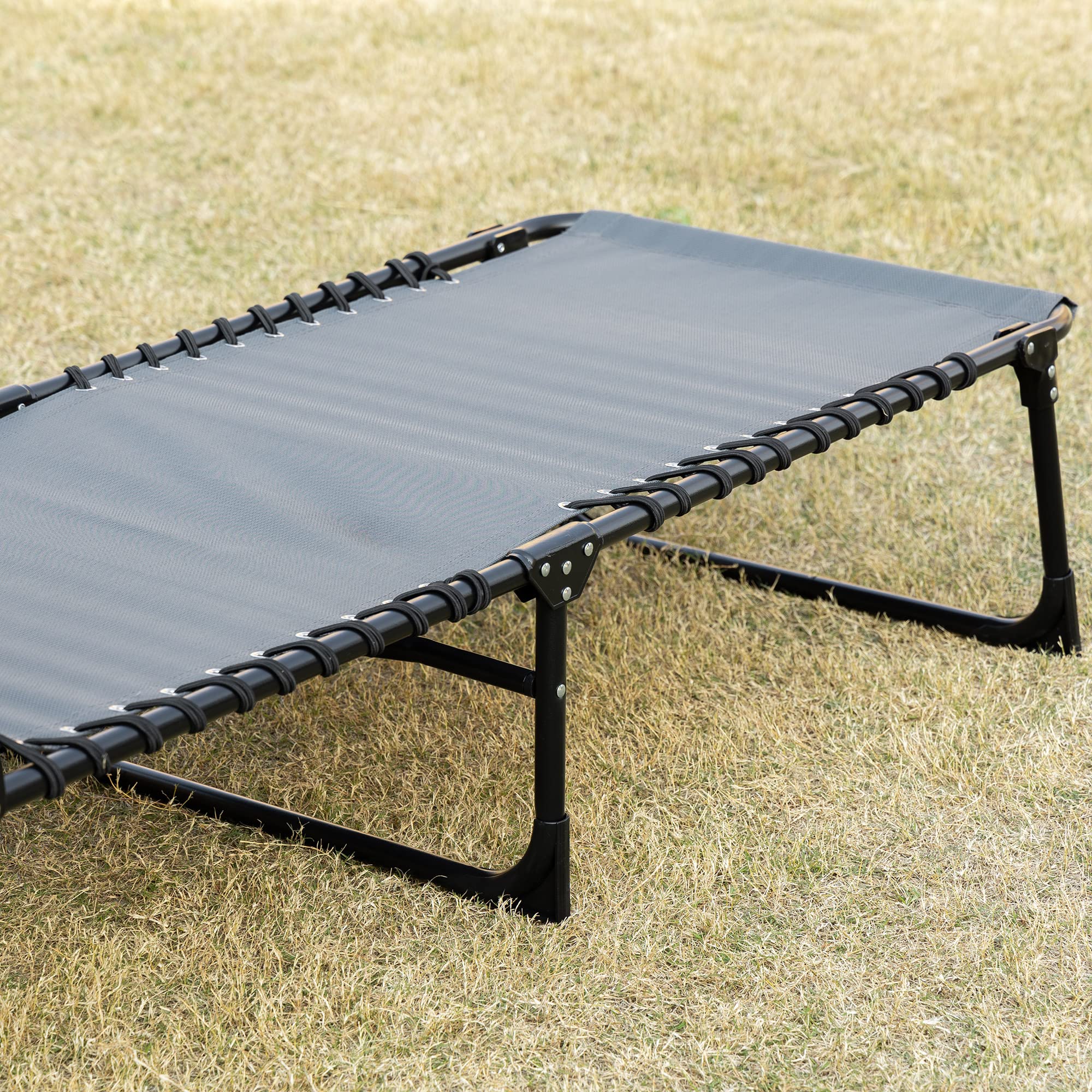Outsunny Lettino Prendisole Pieghevole con Tasca, 58x189x30cm, Grigio | Schienale Regolabile, Sdraio da Balcone e Giardino con Cuscino, Seduta Traspirante in Texteline, Spiaggia Piscina