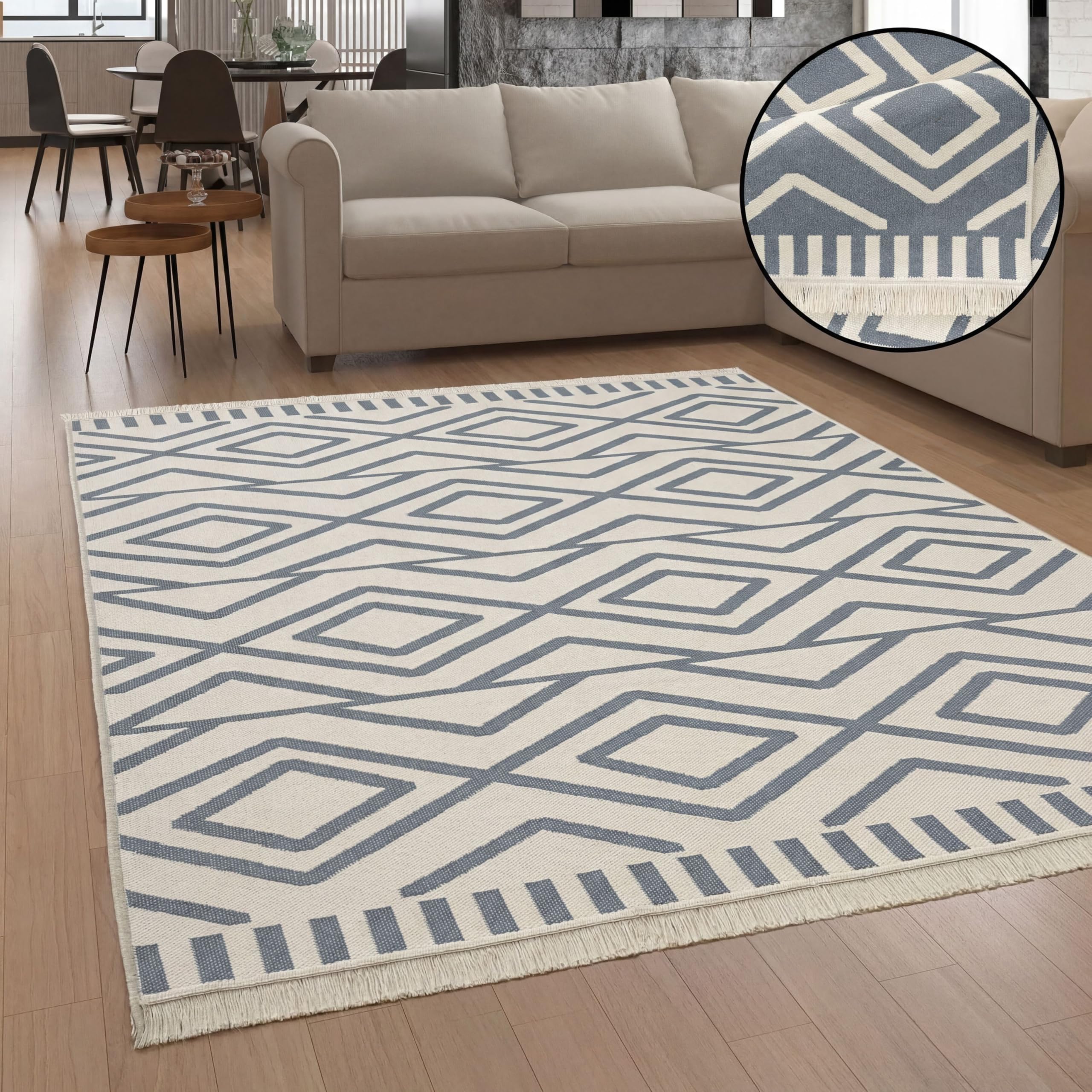 Paco Home Teppich Wohnzimmer Schlafzimmer Boho Design Waschbar Bis 30 Grad Skandinavisch Mit Fransen Wendbar Moderne Deko, Farbe:Grau 2, Größe:140x200 cm