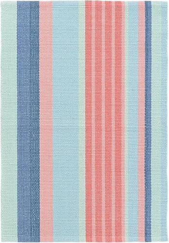 Dash and Albert Aruba Stripe - Alfombra de algodón tejida a mano, 2.5 x 8 pies, patrón de rayas rosaazul