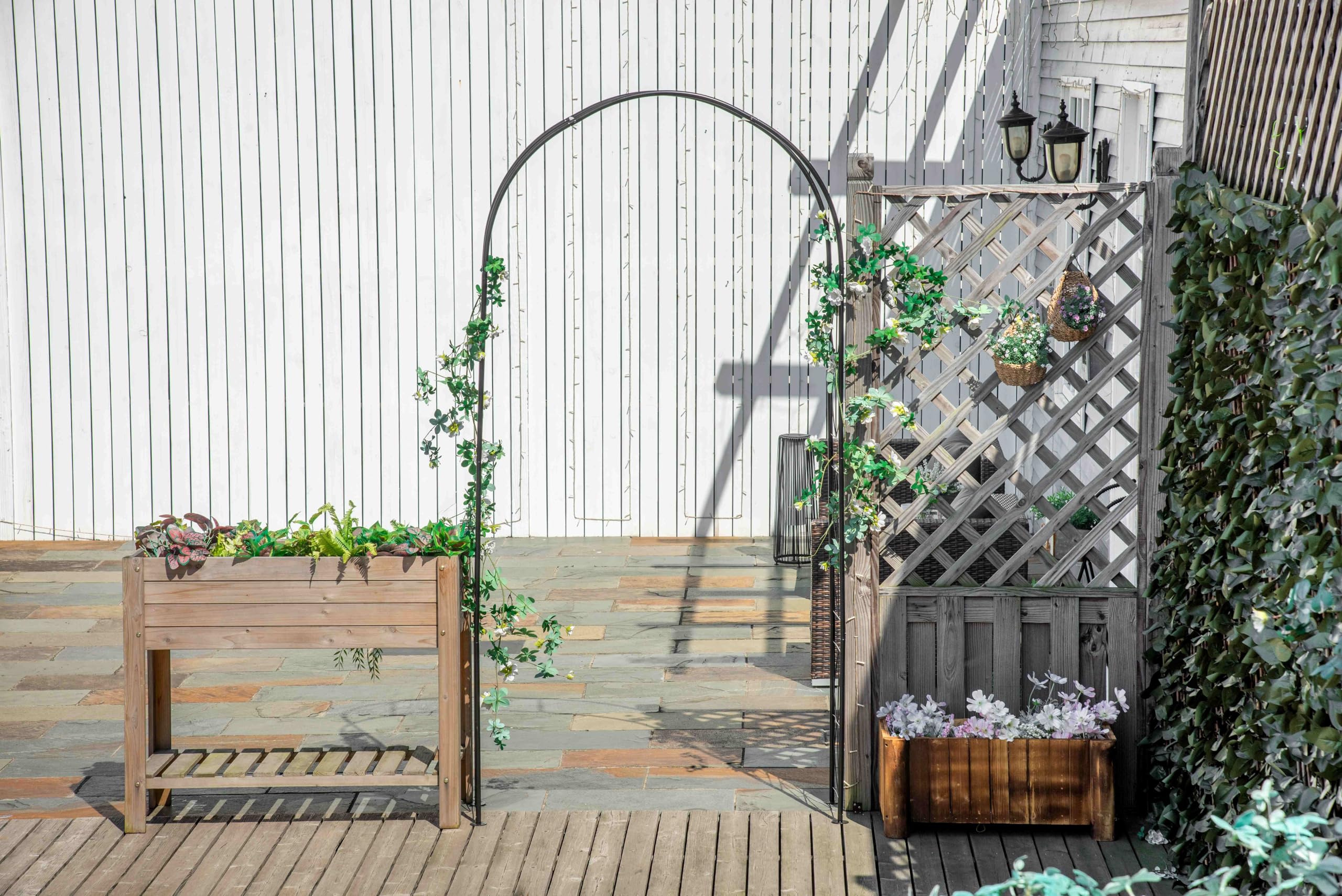 Outsunny Arche de Jardin Arche à rosiers Treillis tuteur Plantes grimpantes - Style Fer forgé dim. 114L x 30l x 230H cm métal époxy Noir