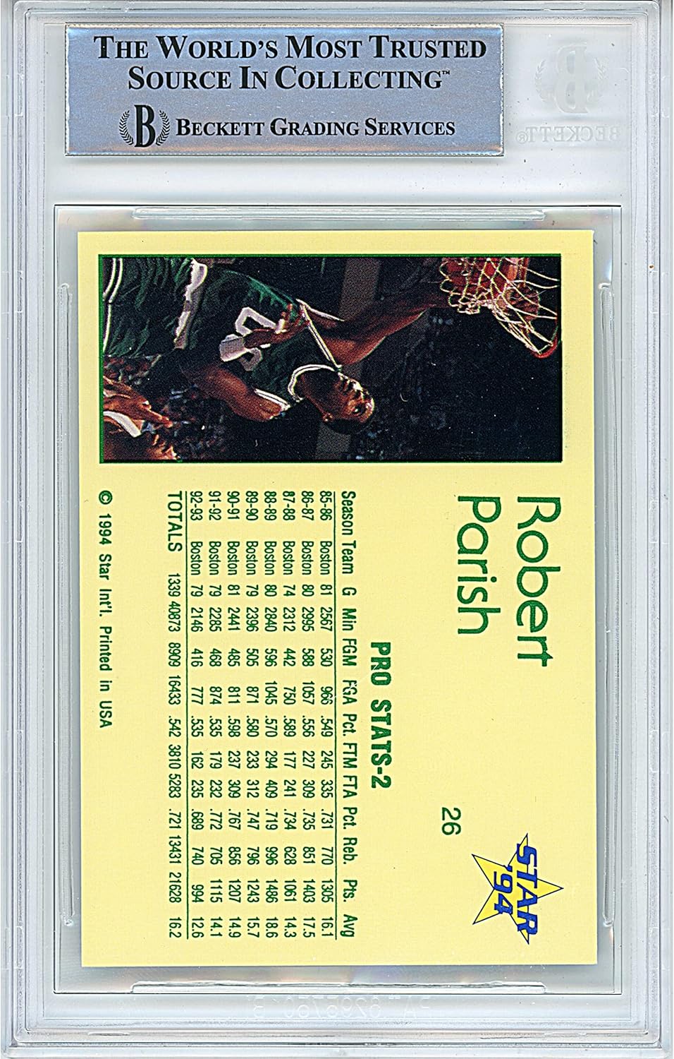 Robert Parish Autographed 1993 1994 Star Pro Stats 2#26 Basketball Trading Card Slab Beckett BAS Authentic Slabbed COA Played For Boston Celtics