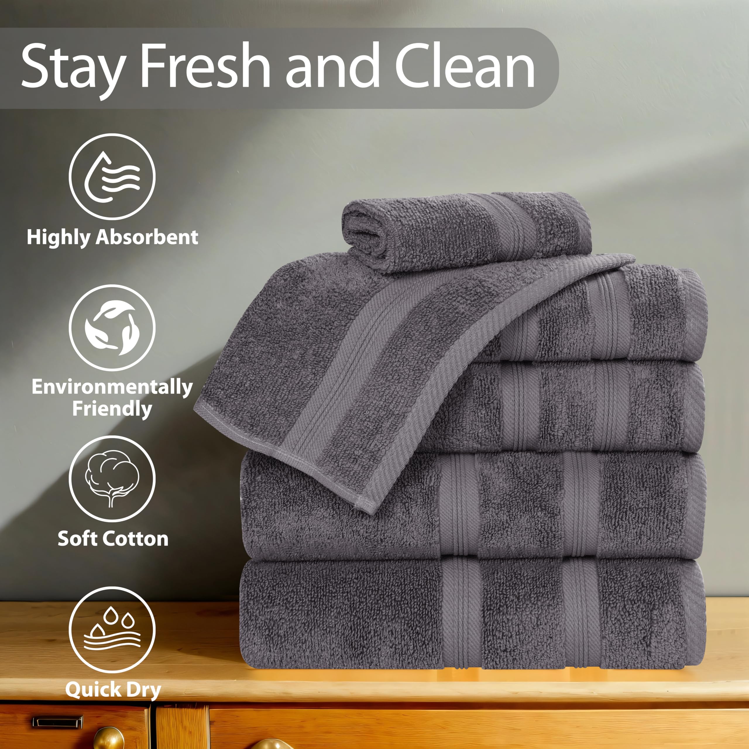 Superior Set di 6 asciugamani in cotone di alta qualità, morbidi asciugamani in peluche per spa, palestra, bagno, bagno degli ospiti, salone, cucina, arredamento, base per la casa, qualità