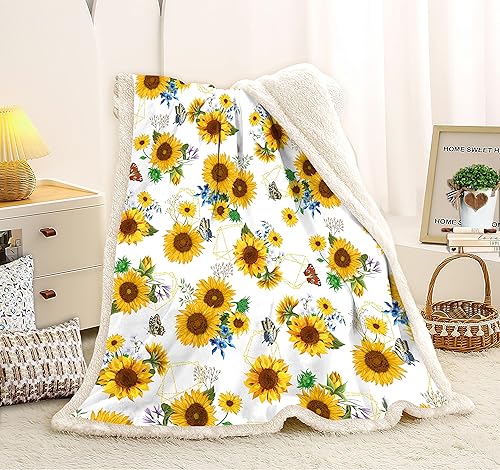 Sunflower Sherpa Throw Blanket - Soft Warm Dual-Sided Milk Fleece