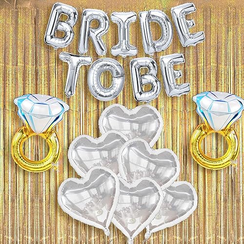 KatchOn, Bride To Be Balloons - Juego de 17 globos plateados de 32 pulgadas, enormes globos de anillo de diamantes | Cortina de flecos iridiscentes