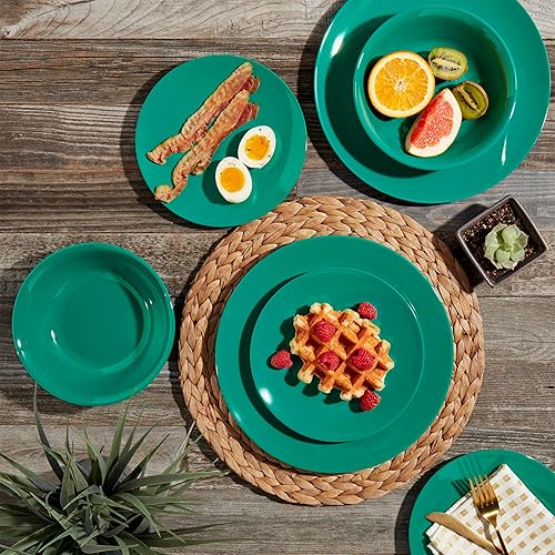 Miniatura 2 de Tabletops Gallery - Juego de vajilla de melamina verde oscuro de 12 piezas, cuencos para uso en interiores y exteriores, servicio para 4, esmeralda