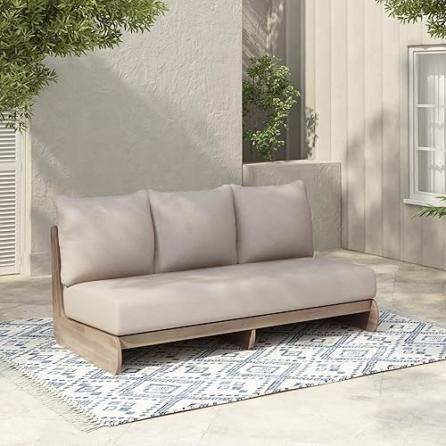 Christopher Knight Home Poppy - Sofá de madera de acacia para exteriores de 3 plazas con cojín, sofá de madera para patio con cojín, cómodo sofá de