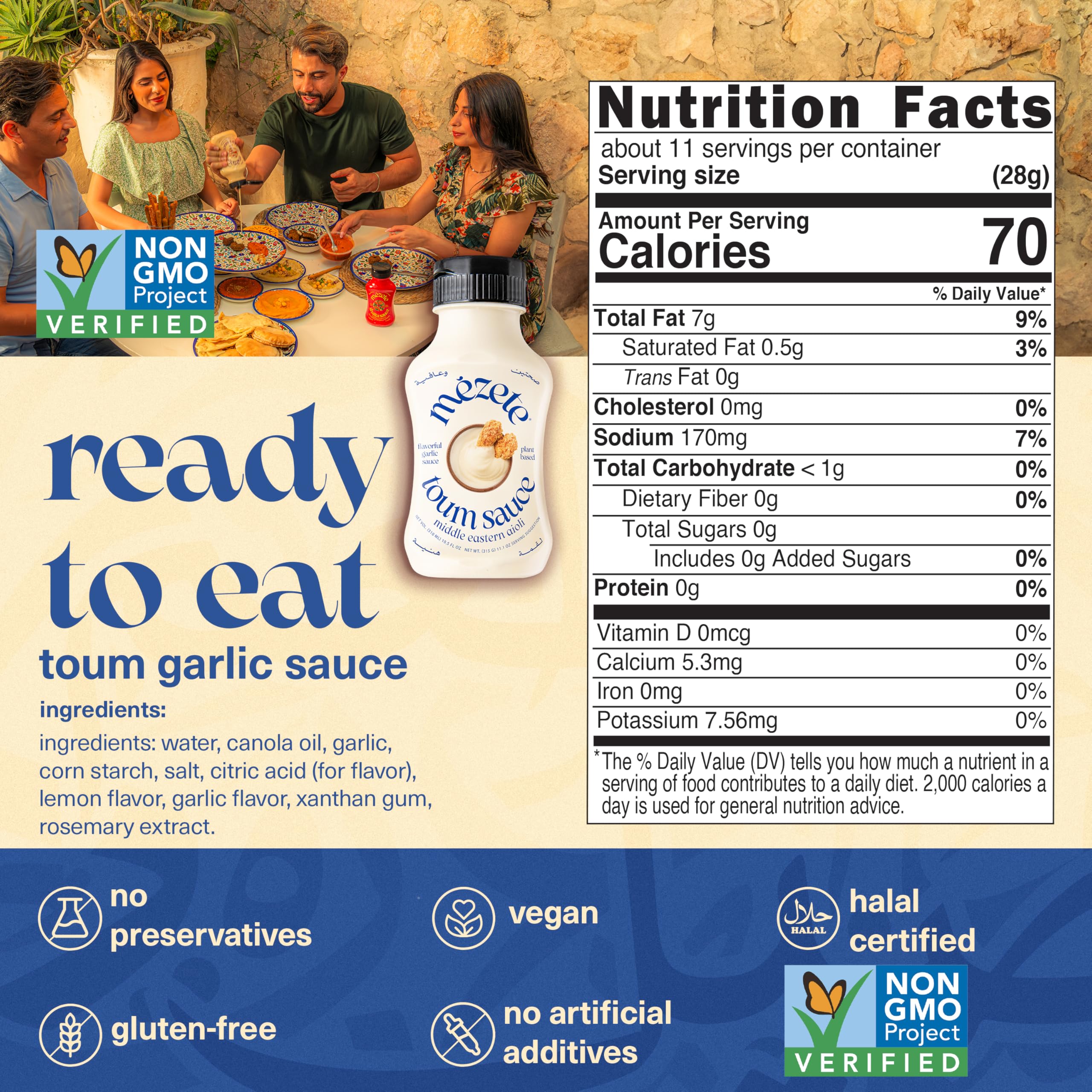 Mezete | TOUM | Preservative-Free Garlic Sauce No Preservatives | Easy Squeeze Bottle | Plant Based Garlic Dip | Spread & Marinade | Gluten-Free | Non-GMO | By Savoy Impex 315g. 1
