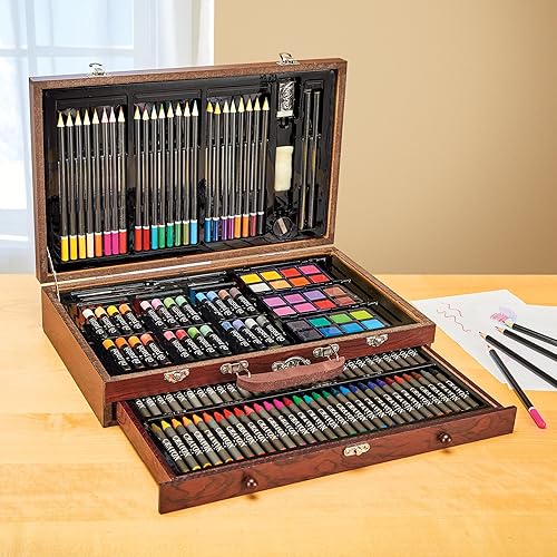 Miniatura 2 de Collections Etc Juego de arte de 140 piezas con estuche de transporte de madera