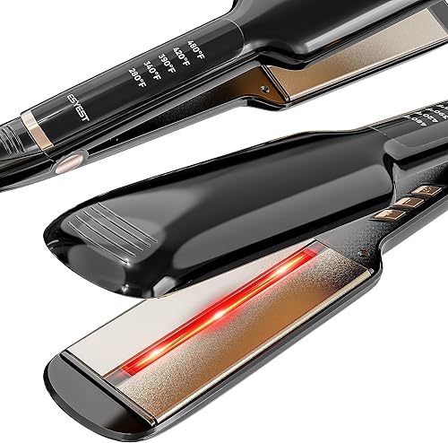 ESYEST Plancha plana para cabello grueso y rizado con terapia de luz infrarroja, plancha alisadora de cerámica profesional de 2 pulgadas de ancho