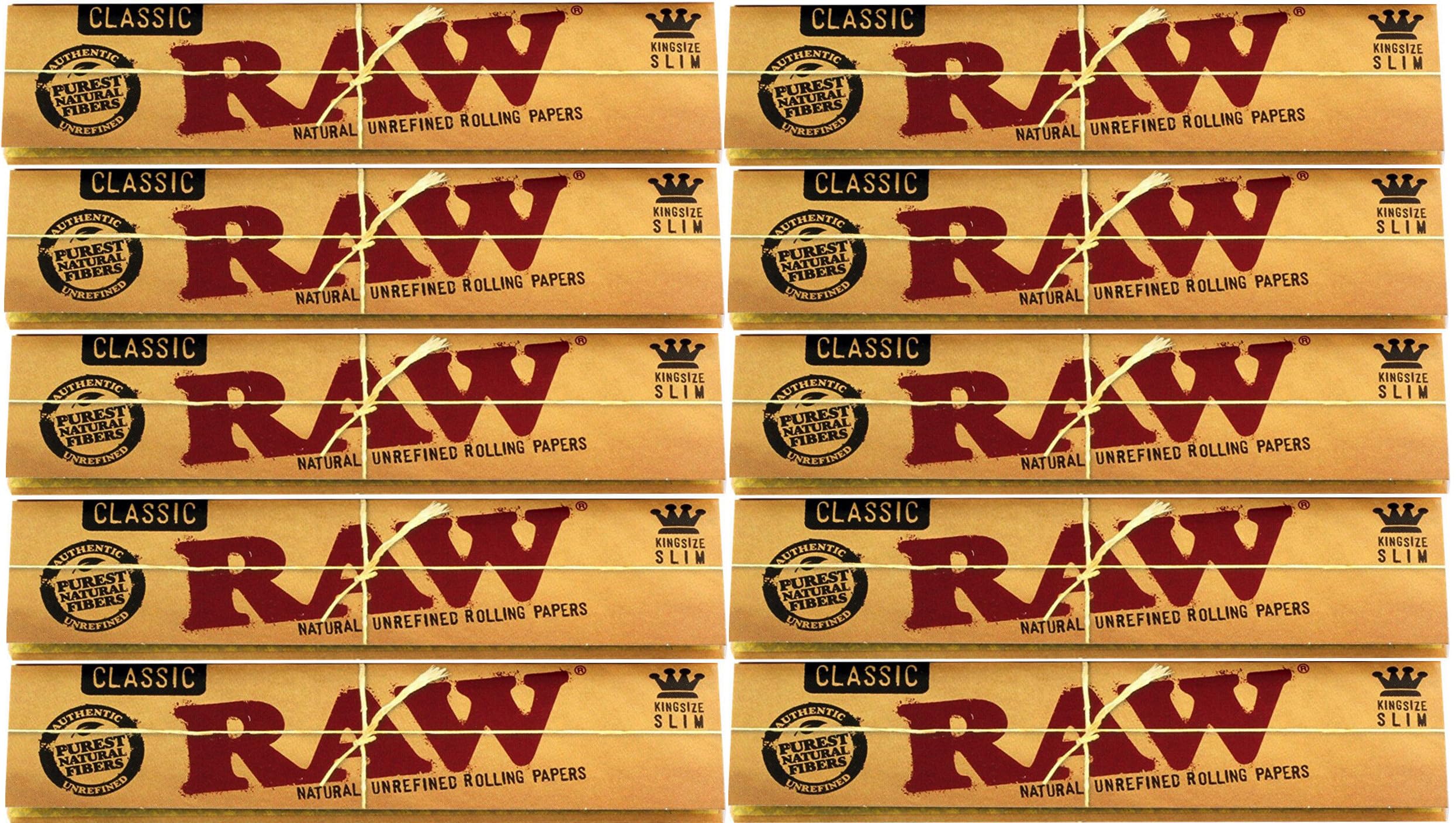 10 x RAW Classic King Size Slim Rolling Papers - Pack of 10 (320 Papers) | Natural Unrefined Rolling Paper for Smooth Smoking Experience Sold by Swiss+