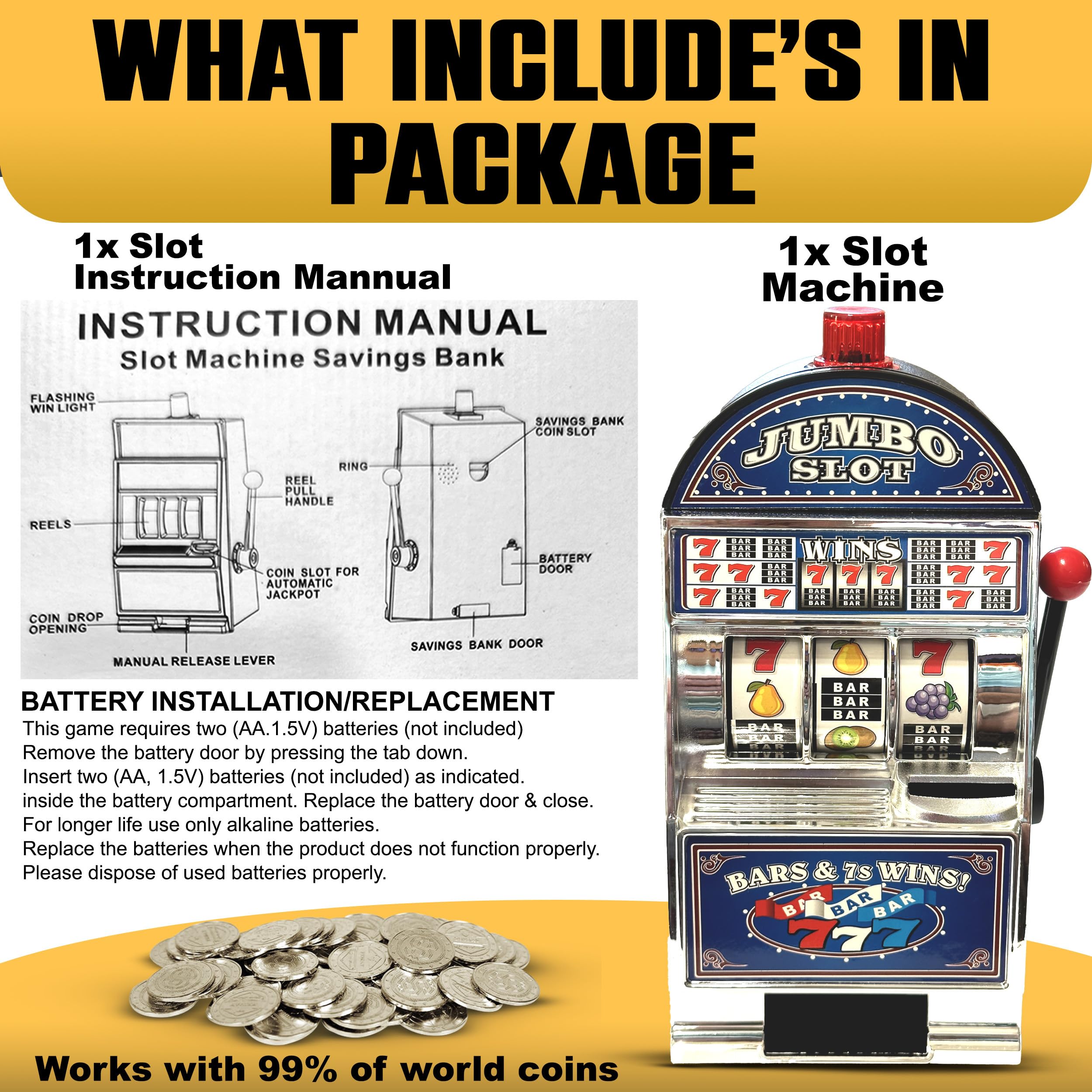 777 Silver Slot Machine Casino Toy Piggy Bank Replica with Flashing Lights and Jackpot Alert Sounds